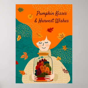 Póster Chica de otoño con árbol en jar, personalizar