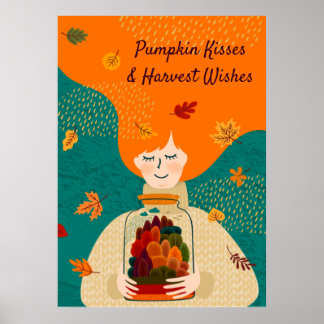 Póster Chica de otoño con árbol en jar, personalizar