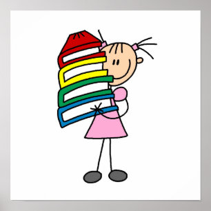 Póster Chica de palo con libros