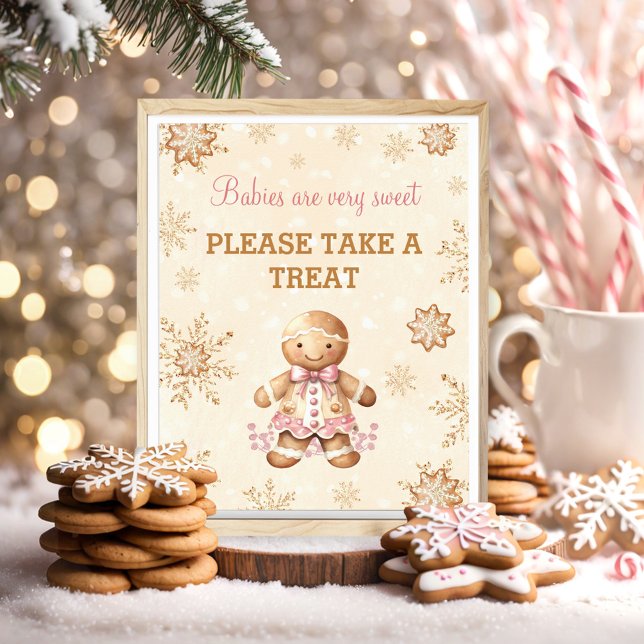 Póster Chica de pan de jengibre Navidades Baby Shower Fav (Gingerbread Girl Christmas Baby Shower Favor Sign)