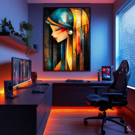 Póster Chica de Pearl Earring - Minimalista cubista