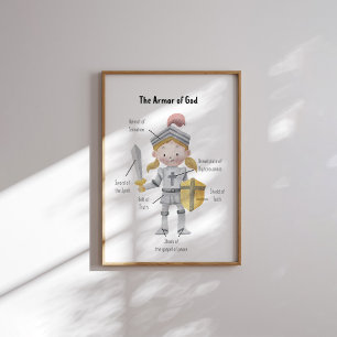 Póster Chica de pelo amarillo acuarela de la armadura de