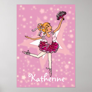 Póster Chica de pelo rubio rosa Ballerina estrella "name"