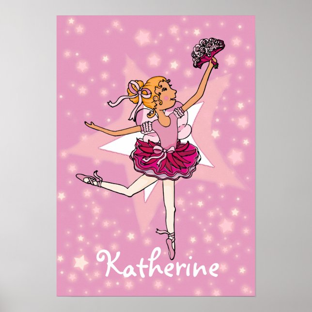 Póster Chica de pelo rubio rosa Ballerina estrella "name" (Frente)