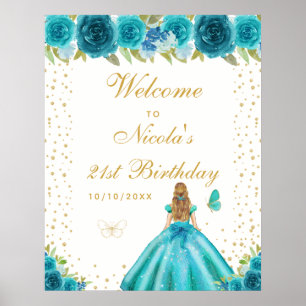Póster Chica de pelo rubio teal cumpleaños fiesta de bien