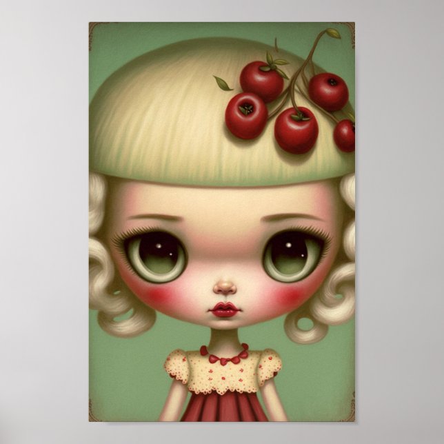 Póster Chica de pie de cerezo dulce de ojos grandes (Frente)