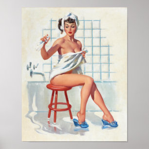 Póster Chica De Pin-Up De Baño