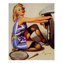 Chica de Pinup mecánico de coches retro vintage