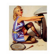 Chica de Pinup mecánico de coches retro vintage