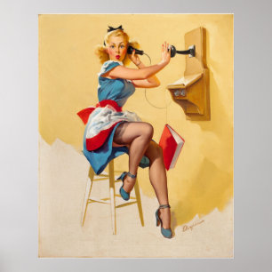 Póster Chica de pinza de teléfono de Elvgren Vintage Retr