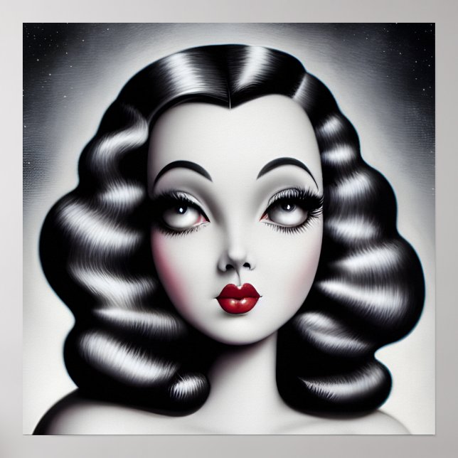 Póster Chica de pinzas de época de B&W (Frente)