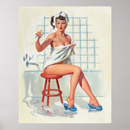 Póster Chica de pinzas retro de baño de pichón sexy