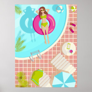 Póster Chica de piscina en bikini playa de verano