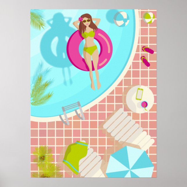 Póster Chica de piscina en bikini playa de verano (Frente)