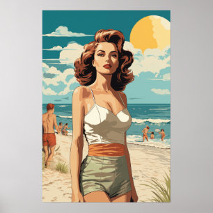 Póster chica de playa de 1950
