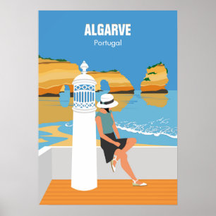 Póster Chica de playa de Algarve estilo vintage