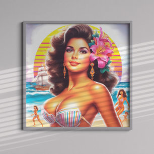 Póster chica de playa de los años 80