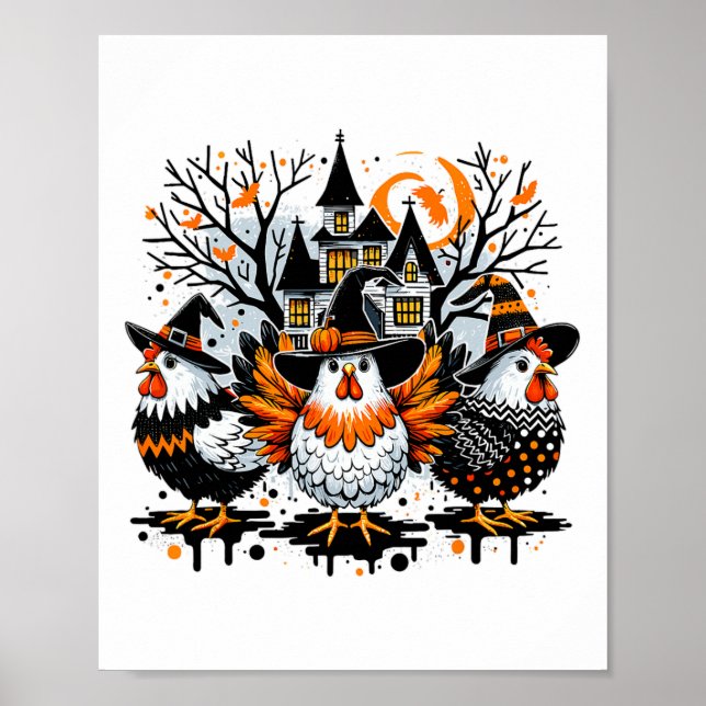 Póster Chica de Pollos Agricultores de Halloween (Frente)