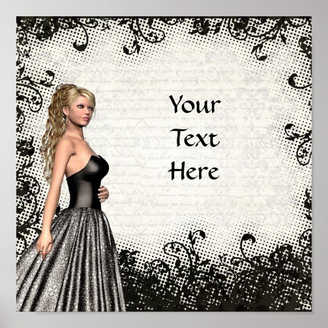 Póster Chica de prom con vestido negro (Frente)