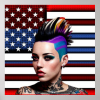 Chica de Punk de Mohawk con bandera estadounidense