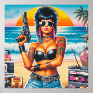 Póster chica de Punk de ondas retroondas de los años 80