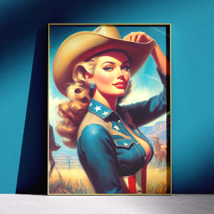 Póster Chica de Rodeo Antiguo