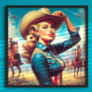Póster Chica de Rodeo Antiguo