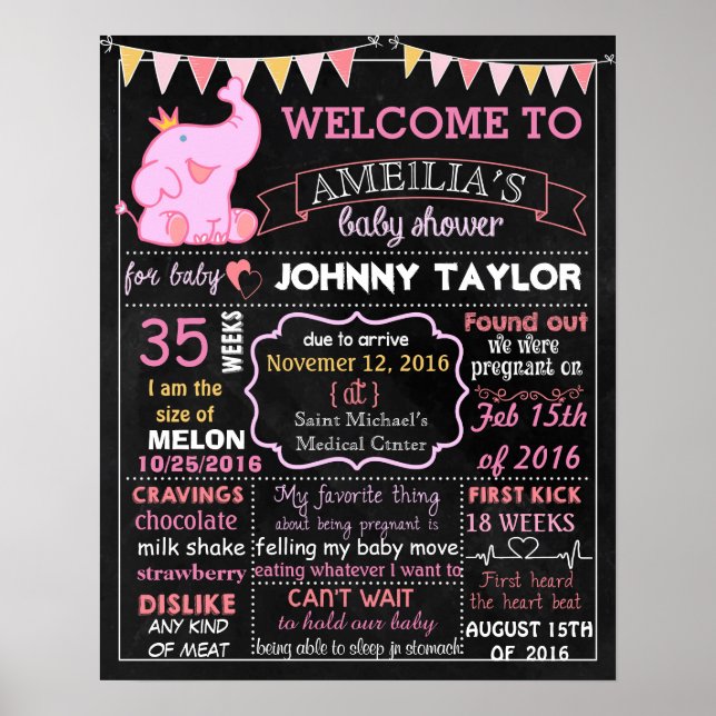 Póster Chica de señalización de tablero de Fiesta Elephan (Frente)