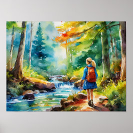 Póster Chica de senderismo