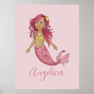 Póster Chica de sirena rosa bonito Nombre de habitación I