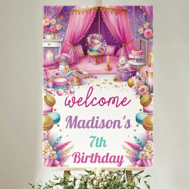 Póster Chica de Sleepover Bienvenida Cumpleaños Pink Purp