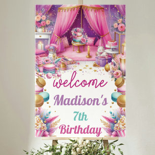 Póster Chica de Sleepover Bienvenida Cumpleaños Pink Purp