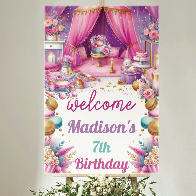 Póster Chica de Sleepover Bienvenida Cumpleaños Pink Purp (Subido por el creador)