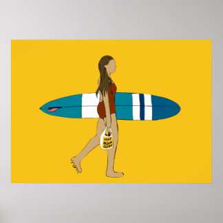 Póster Chica de surf con placa larga