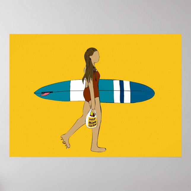 Póster Chica de surf con placa larga (Frente)
