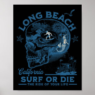 Póster Chica de surf de Long Beach California Océano Pací