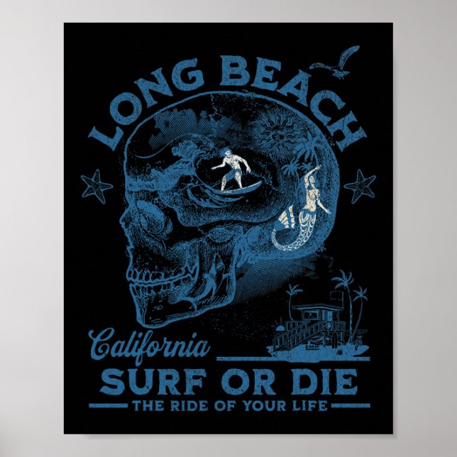Póster Chica de surf de Long Beach California Océano Pací (Frente)