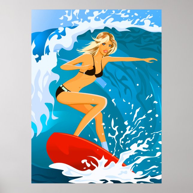 Póster Chica de surfista curado (Frente)