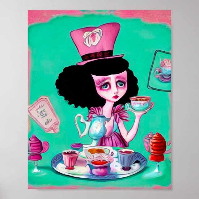 Póster Chica de Surrealismo Pop Mad Hatter (Frente)