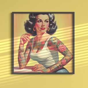 Póster Chica de tatuaje vintage