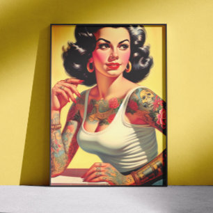Póster Chica de tatuaje vintage