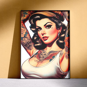 Póster Chica de tatuajes vintage linda