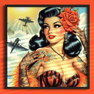 Póster Chica de tatuajes vintage linda