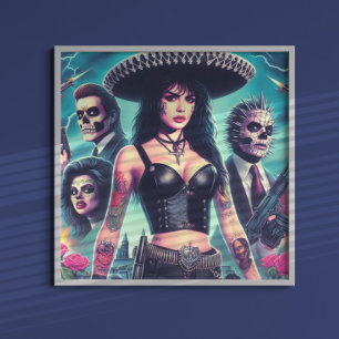 Póster chica de terror de los años 80