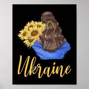 Póster Chica de Ucrania con girasoles colores azul amaril