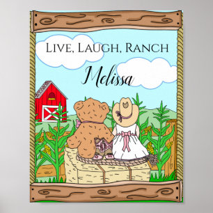 Póster Chica de vaca y osito de peluche personalizados en