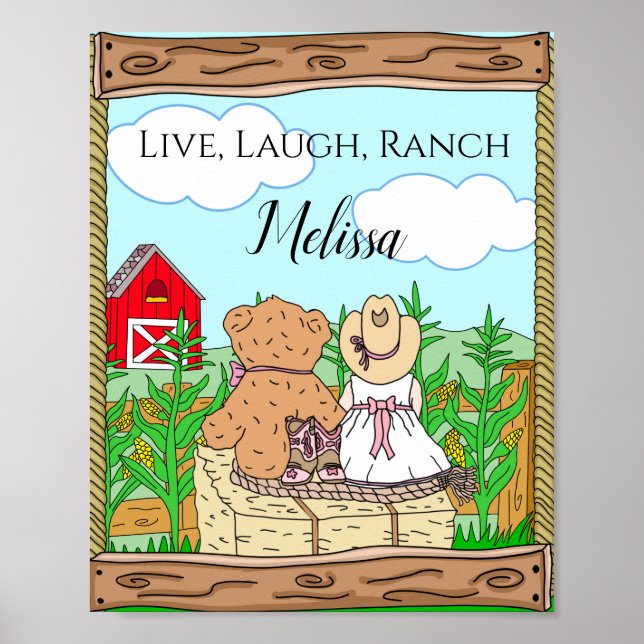 Póster Chica de vaca y osito de peluche personalizados en (Frente)