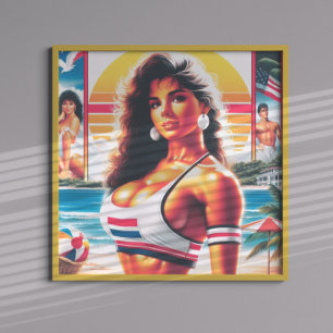 Póster chica de verano atlético de los años 80