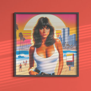 Póster chica de verano de retrowave de los años 80