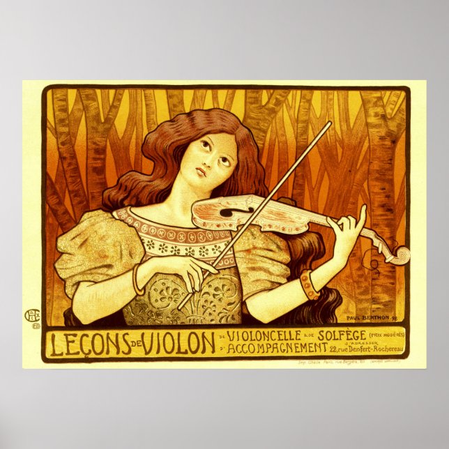 Póster Chica de violín de Art Nouveau de Paul Berthon (Frente)